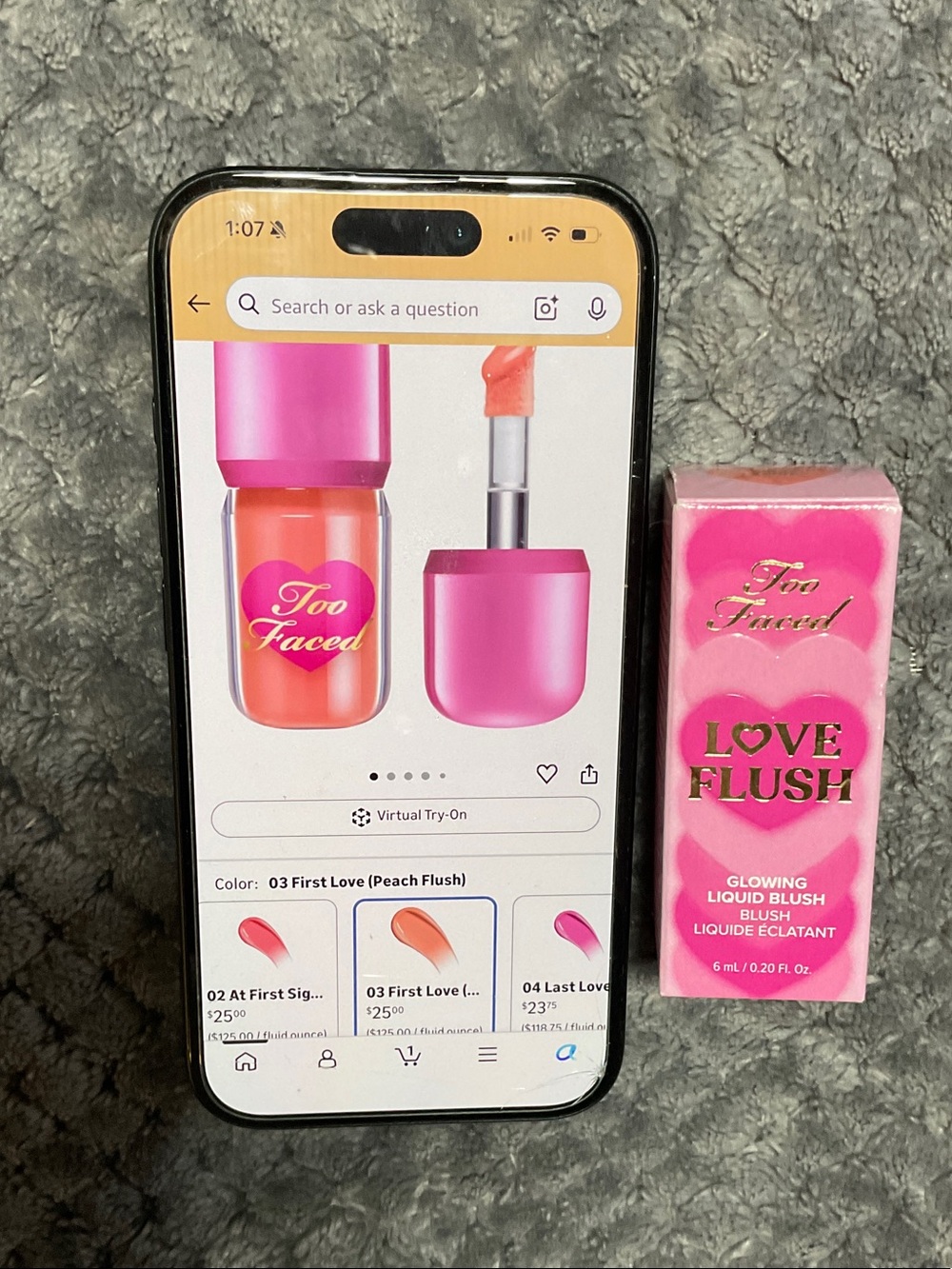 Too Faced Glowing Liquid Blush — Pink Packaging Peach Shade